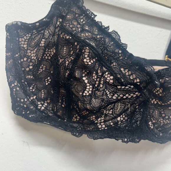 Soma Lace Balconette Bra 32DDD Black Unlined Adjustable Straps Hook Closure - Picture 2 of 6